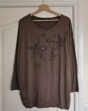 Frank Usher Long Sleeve Embellished Star Jersey Top, Mushroom, Size S/M