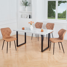 Wooden Table with Marble Effect and Set of 4/6 PU/Velvet Chairs Kitchen Office