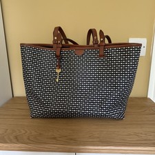 FOSSIL Black White Key Print Tote Bag