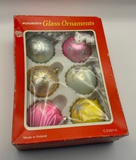 VINTAGE 1970s WOOLWORTHS GLASS BAUBLE CHRISTMAS TREE DECORATED ORNAMENTS BOXED