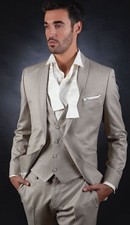3Pcs Khaki Groom Bestman Wedding Tuxedo Mens Suits Formal Shawl Lapel Workwear