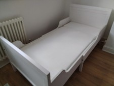 IKEA Children's Extendable White Wooden Bed with Mattress