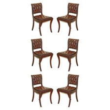 SIX VINTAGE MAHOGANY FULLY RESTORED CHESTERFIELD OXBOOD LEATHER DINING CHAIRS 6