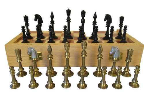 Vintage brass chess set made - brass,