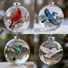 Nature’s Birds Crystal Glass Ornament Set, Cardinal Bird Glass Christmas Tree