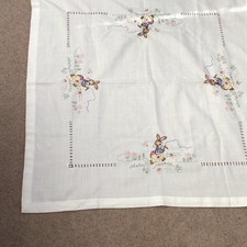 WHITE SQUARE 32” EMBROIDERED TABLE CLOTH WITH EASTER BUNNIES NEW