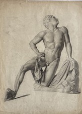 Antique Statue of one of Niobe's sons Academic male Nude Drawing  1850 Paris 