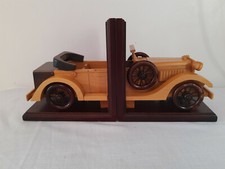 Vintage Hand Carved Wood Wooden Old Retro Car Automobile Bookends Book End