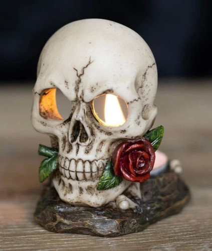 Skull rose tea light candle - light,