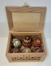 6 Ukranian Easter Eggs Ornate Handmade Handpainted in Wooden Gift Box