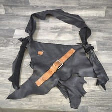 XL Artisan Oversized Handmade Leather Fringed Boho Black Bag Goth Hippie Cosplay