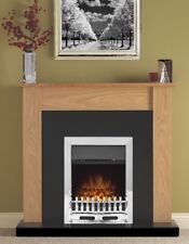 ELECTRIC FIRE OAK FIREPLACE SURROUND BLACK HEARTH CHROME LED FLAME COAL BNIB