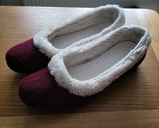 Hotter Slippers Size 8  EU 42   Maroon Fur   Shoes  Great Used Condition