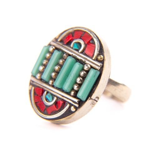 Tibetan ring turquoise - ring,, red