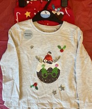 1&-24 Months 2 Pc Outfit~ Grey Sequenced Christmas Pudding Top & Red Leggings