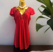 Ronit Zilkha Size 14 Red Black Detail Frill Short Sleeve Knee Length Dress