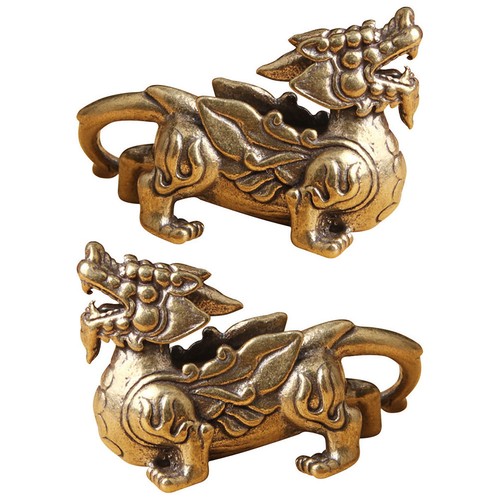 2pcs brass kylin statue golden - brass,
