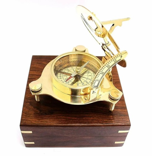 Antique sundial compass brass - compass,