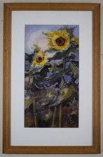 Sunflowers. Original watercolour by listed Teesside artist Kenneth Cozens, 1975