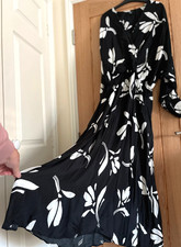 Joanna Hope Black & White Print Satin Sheen Long Midi Length Dress, Size 18-20