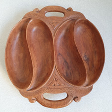 Thai Monkey Pod Dish 4 Compartments Vintage Wooden Bowl Hand Carved Nibbles