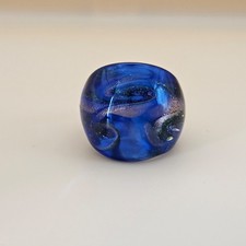 Unique Dark Blue Glass Ring Murano Style Swirl Design Sparkle Glitter Size N
