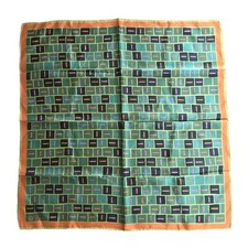 VTG MOD OP ART VERA NEUMANN Acetate Scarf Japan 21" x 21" Green Orange Geometric
