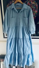Zara Light Blue Tiered Midi Buttoned Shirt Dress - XL