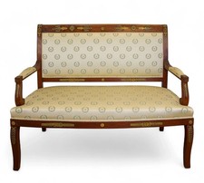 Antique French Empire Revival Mahogany Settee Sofa c1890 Ormolu Upholstery