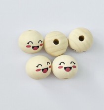 Wooden Doll Head Beads, 5