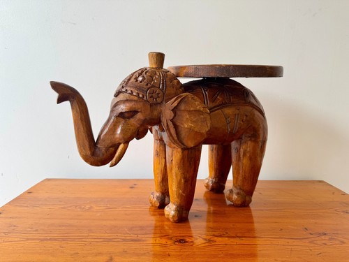 Vintage wooden elephant plant - wooden,