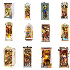 Rolife 9kits Book Nook Kit with LED DIY Dollhouse Kit Book Shelf Decor Xmas Gift