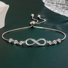 925 Sterling Silver Infinity Adjustable Bracelet for Girls and Women's gift