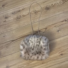 Vintage leopard print fur  Hand Warmer Muff Animal neck string England small 