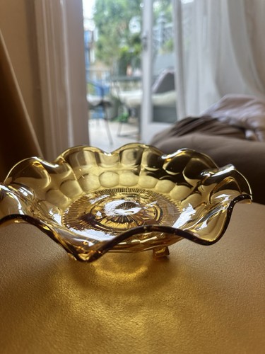 Vintage amber glass serving - glass,
