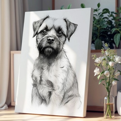 Border terrier line art canvas - border,