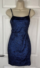 PLT Pretty Little Thing Size 8 Blue Metallic Velvet Strappy Ruched Bodycon Dress