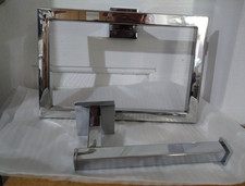 Isla Chrome Toilet Roll Holder & Towel Ring Modern Square Set
