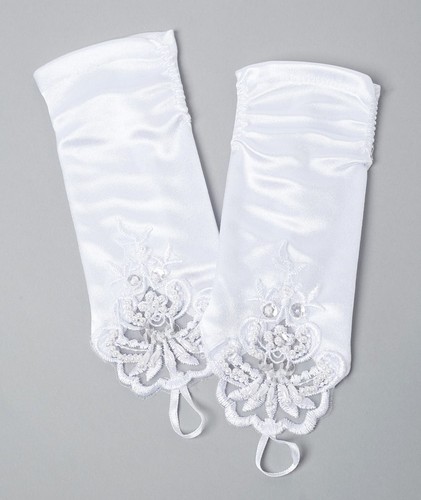 Long white satin finger loop - long,