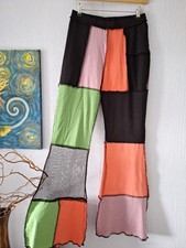  Hippie Festival Trousers Patchwork Flares Stretch Multicolour Size 12