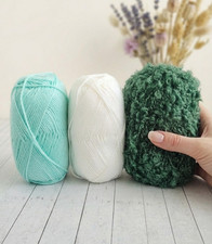 Green, White Yarn Lot 17.5 oz