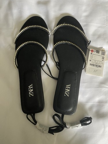 Zara flat black diamonte - flat,