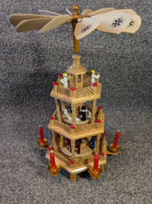 Wooden Christmas Pyramid Traditional German Rotating Candle Windmill Carousel