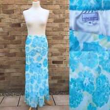 Vintage MICHEL AMBERS Maxi Skirt UK 16 Blue Floral  Silk Ruffle Hem Boho Folk