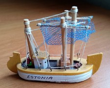 'Estonia' handmade wooden model fishing boat.  Purchased in Tallinn.  