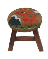 Vintage Painted Children's Wooden Stool - Rudolph - Used - Fair H23CM G20 W291