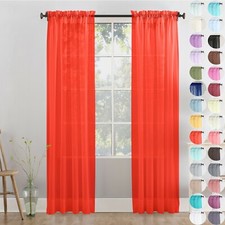 A pair of high quality Voile Curtain 2 Panels Slot Top solid sheer +tie backs