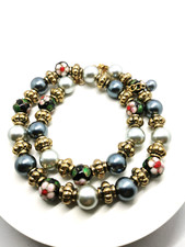 Gold Tone Wedding Cake Bead and Faux Pearl Necklace