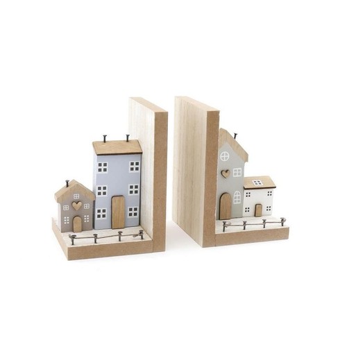 Wooden houses design bookends - houses,