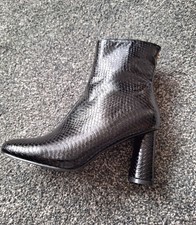 Black Patent Mock Croc Ankle Boots Heels UK6 EU39